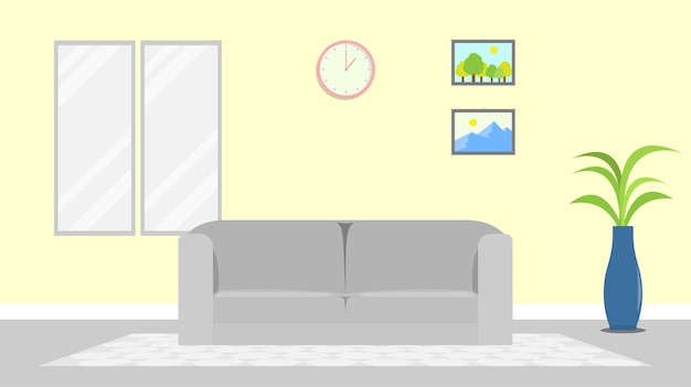 Interior da sala de estar Interior de casa com cor pastel em ilustração vetorial de estilo simples