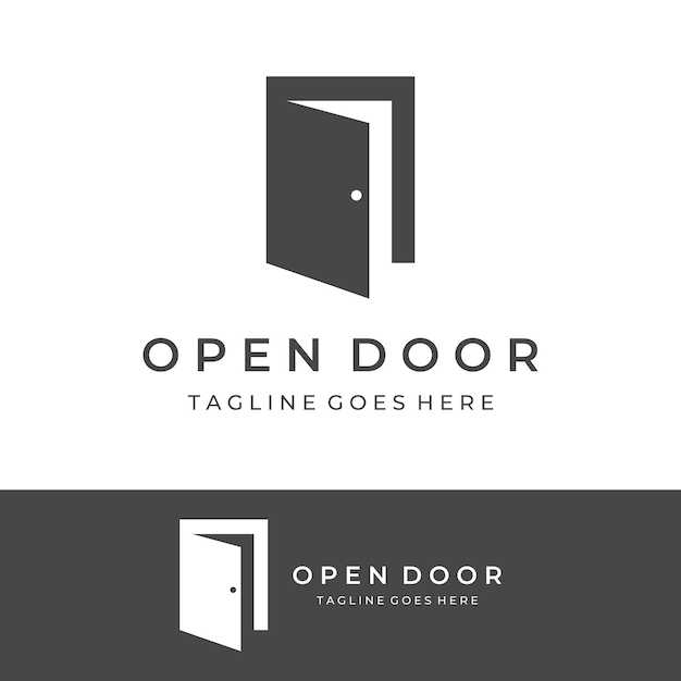 Interior de design vetorial de logotipo abstrato de porta aberta simples com formas geométricas ou monogramapara propriedade e empresa de construção civil
