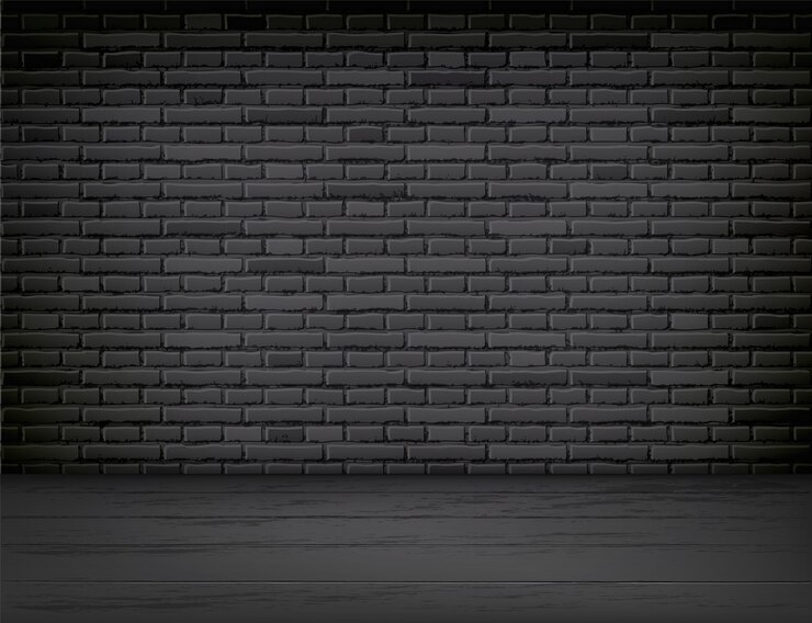 Vetor interior de sala vazia realista com parede de tijolo preto e fundo do chão