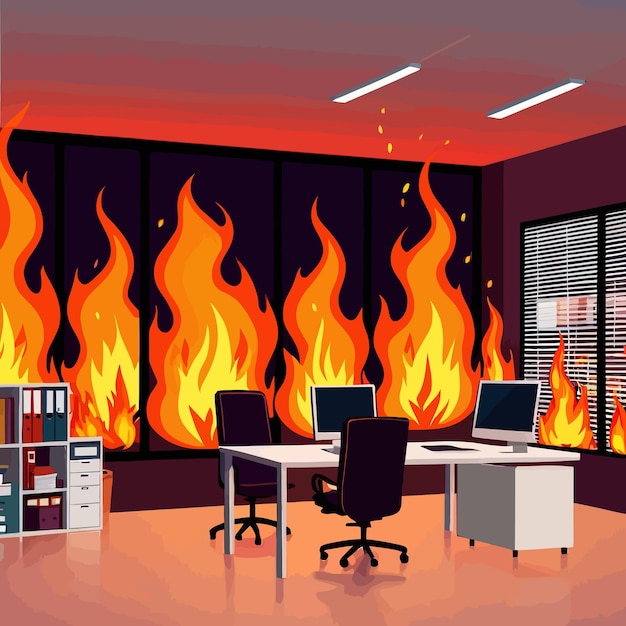 Interior de uma sala de escritório de negócios em ilustração de clipart vetorial de incêndio