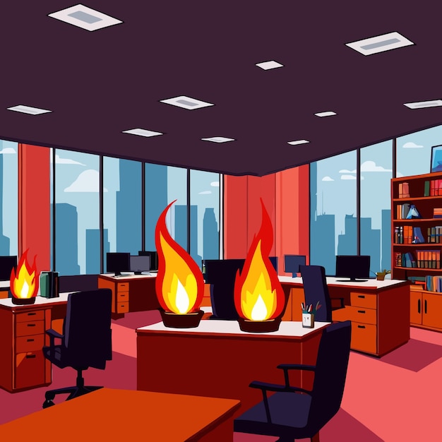 Interior de uma sala de escritório de negócios em ilustração de clipart vetorial de incêndio