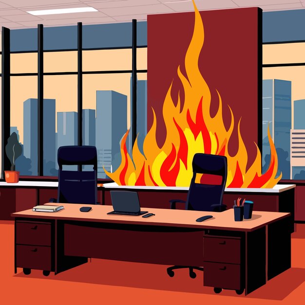 Interior de uma sala de escritório de negócios em ilustração de clipart vetorial de incêndio