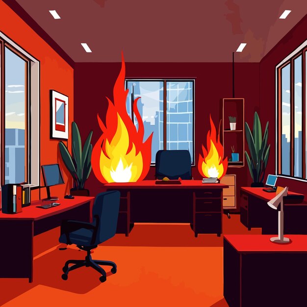 Interior de uma sala de escritório de negócios em ilustração de clipart vetorial de incêndio