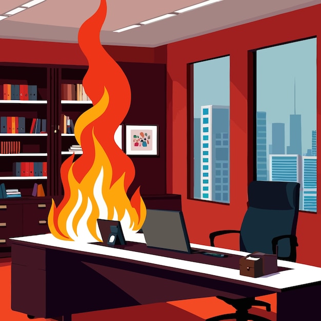 Interior de uma sala de escritório de negócios em ilustração de clipart vetorial de incêndio