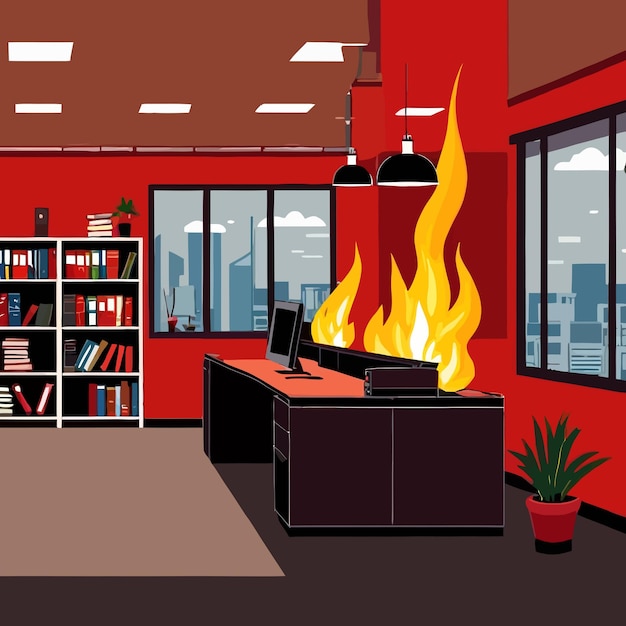 Interior de uma sala de escritório de negócios em ilustração de clipart vetorial de incêndio