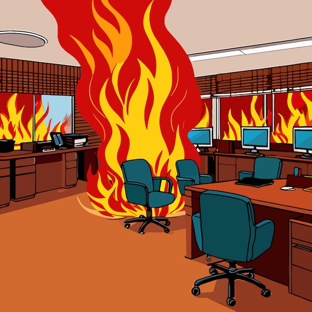 Interior de uma sala de escritório de negócios em ilustração de clipart vetorial de incêndio