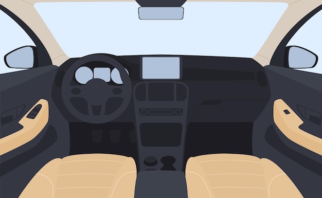 Vetor interior do carro do meio interior moderno e confortável do carro com painel e assentos do motorista ilustração vetorial