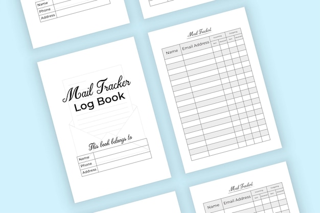 Interior do kdp do livro de registro do rastreador de correio. caderno rastreador de entrada e saída de correio. vetor de modelo de verificador de correio. notebook interno kdp. interior do kdp do diário da lista de verificação de correio.