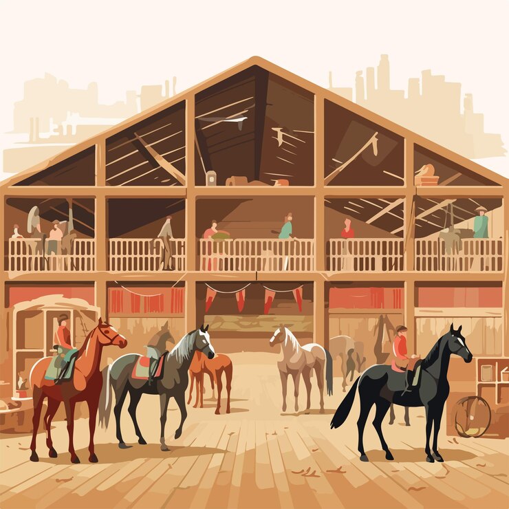 Vetor interior elegante de estábulo equino para cavalos e garanhões