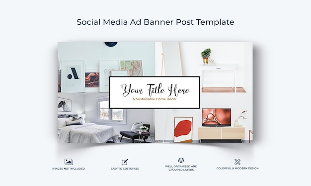 Interior Mínimo social media Facebook Ad banner Post template premium vector