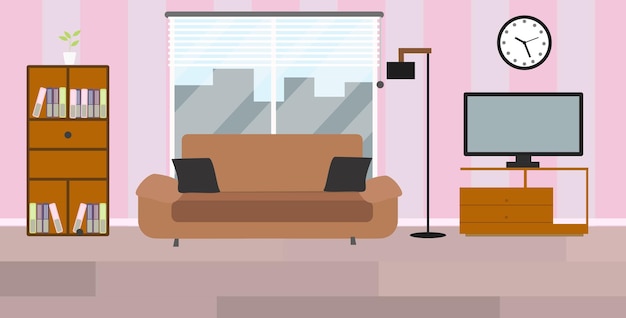Interior vivo com ilustração plana de sofá
