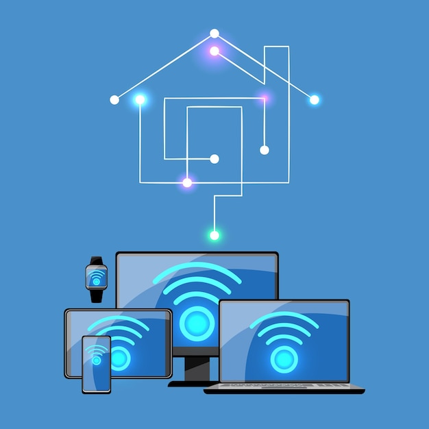 Vetor internet das coisas iot conexão inteligente e dispositivo de controle na rede da indústria e residente em qualquer lugar a qualquer hora qualquer pessoa e qualquer negócio com internet tecnologia de ti para futurista do mundo