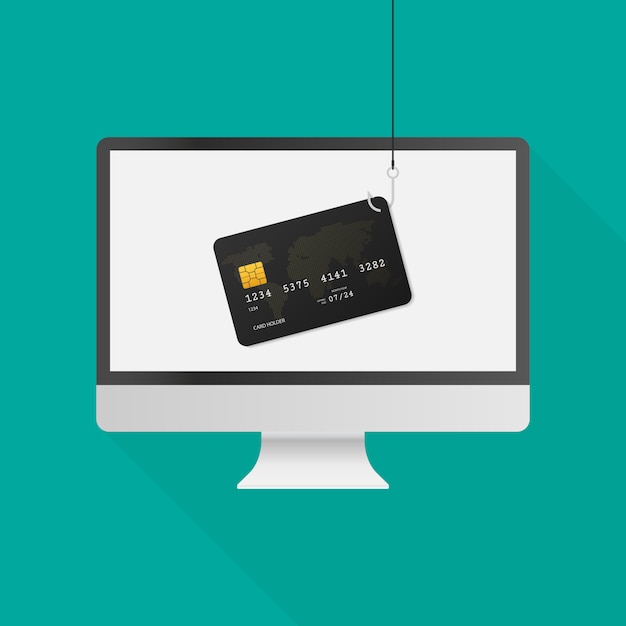 Internet phishing e ataque de hackers no computador, conceito plana de vetor. Ilustração vetorial