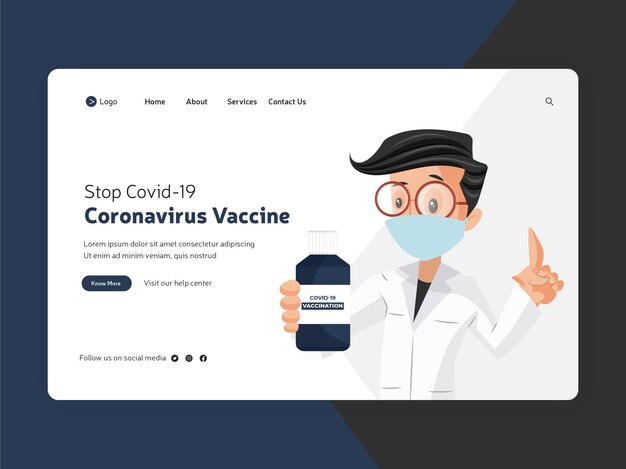 Vetor interrompa o design da página de destino da vacina covida contra o coronavírus
