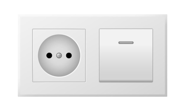 Vetor interruptor de parede e tomada de energia realista energia elétrica desligando e ligando o elemento branco