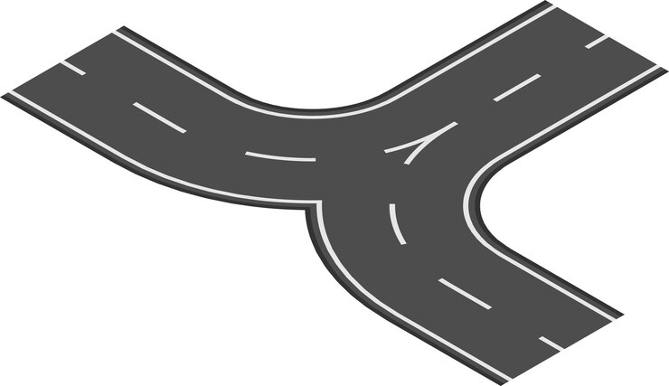 Vetor intersecção de rodovia em forma de y que junta duas estradas criando uma bifurcação na estrada simbolizando escolhas e caminhos diferentes em transporte e viagens
