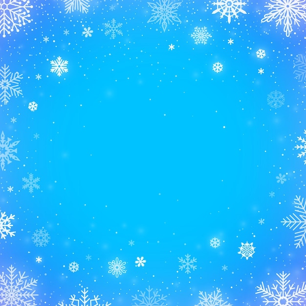 Inverno caindo neve fundo azul. Decoração de fronteira de Natal ou ano novo. Queda de neve de inverno para decoração ou design de cartões de saudação e convite. Ilustração em vetor modelo flocos