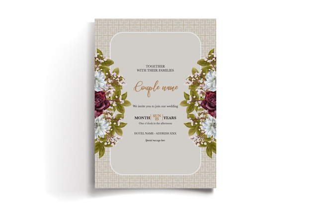 Vetor invitação de noiviação quadro com decorações de flores com folhas frescas