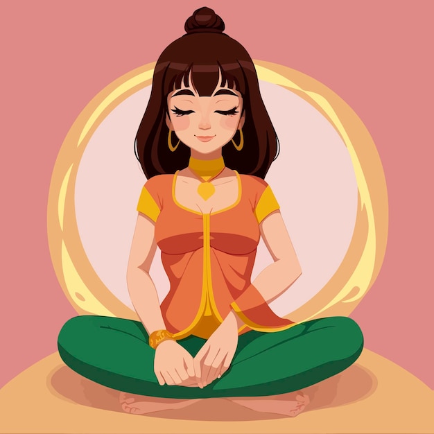 Vetor iogue meditando ilustração dos desenhos animados relaxar paz