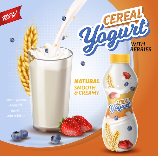 Iogurte de cereais com frutas.