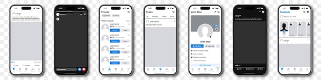 Iphone 14 pro com maquete de aplicativo do facebook na tela modelo de interface do facebook