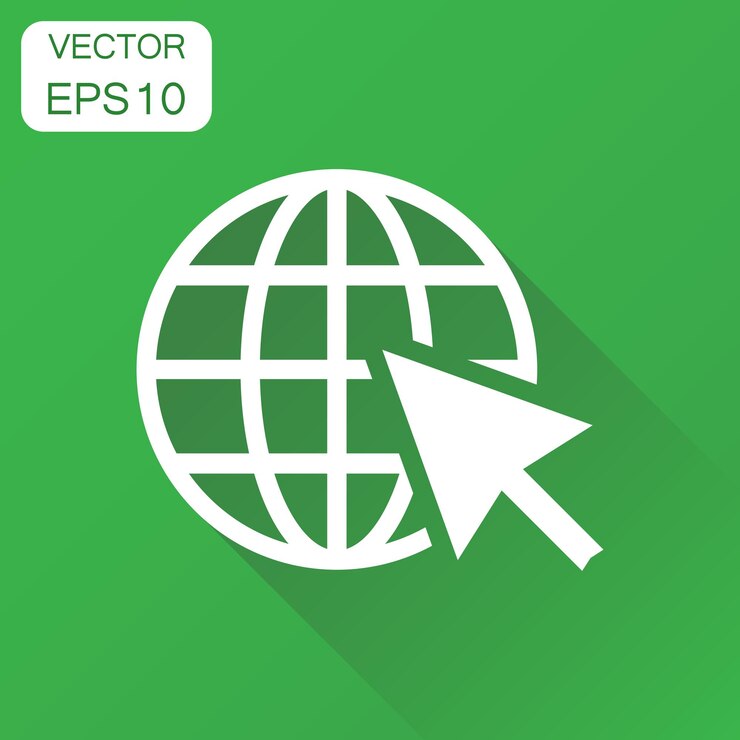 Vetor ir para o ícone da web conceito de empresa rede pictograma de pesquisa na internet ilustração vetorial em fundo verde com sombra longa