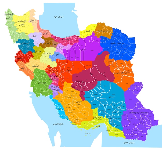 Irã Mapa completo com todas as províncias e cidades