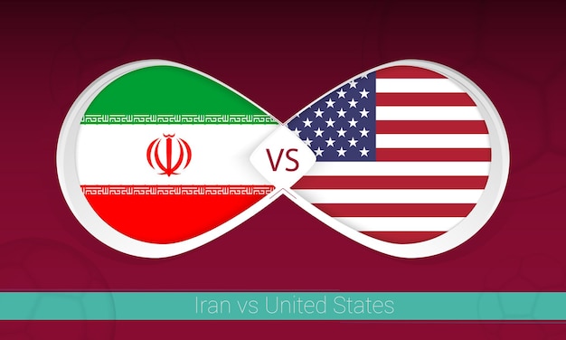 Irã vs estados unidos na competição de futebol grupo a versus ícone no fundo do futebol