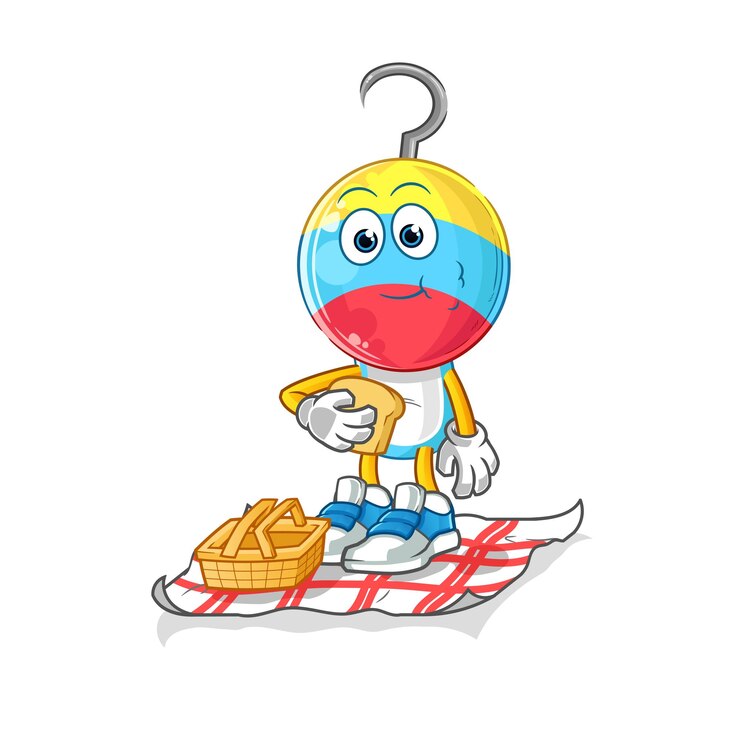 Vetor isca de pesca em um vetor de mascote de desenho animado de piquenique