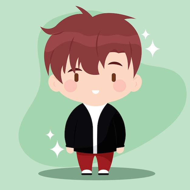 Isolado colorido bonito chibi masculino coreano personagem de anime ilustração vetorial