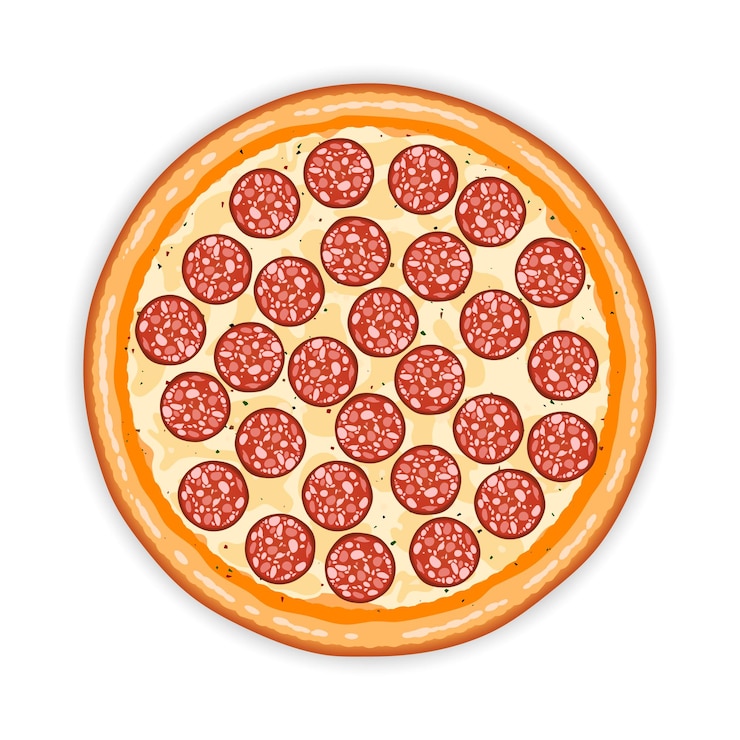 Vetor isolado em fundo branco pizza pepperoni em um tabuleiro de cozinha