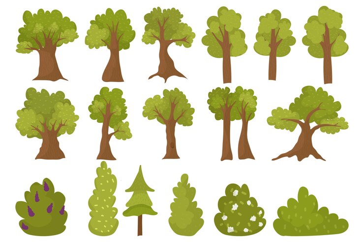 Vetor isolado no branco árvore definida ilustração vetorial verde floresta elemento coleção meio ambiente natureza pl ...