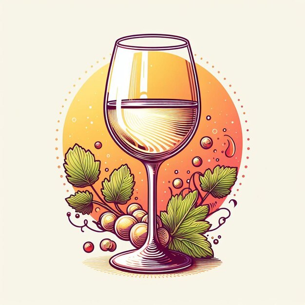 Vetor isolado vidro moderno uvas frescas frutadas deliciosas vinho branco ilustração vetorial desenho de ícone