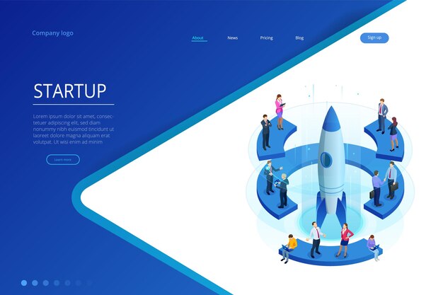 Isometric Businnes Start Up para página da web, banner, apresentação, design de página de destino do conceito de mídia social. Renda e Sucesso. Ilustração em vetor negócios.