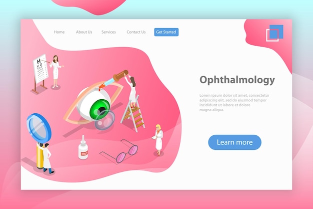 Vetor isometric flat vector landing page template of ophthalmology eyesight check up eyes health care