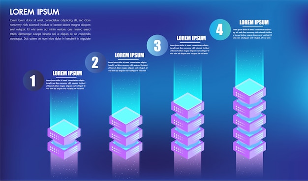 Isometric infographics design 4 opções folhas ou etapas para o conceito de negócio sucesso 3d boxes