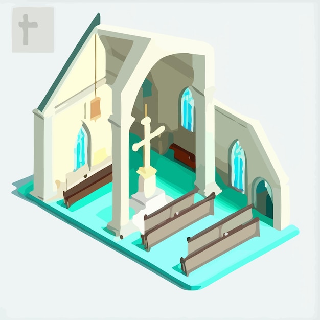 Vetor isometric_view_of_interior_of_church_with_cross