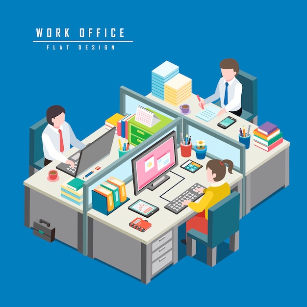 isométrico do conceito de escritório de trabalho