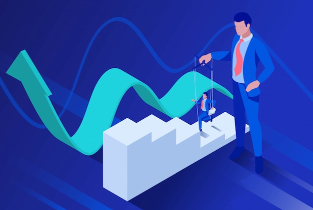 Isométrico os empresários estão sob controle como um fantoche.