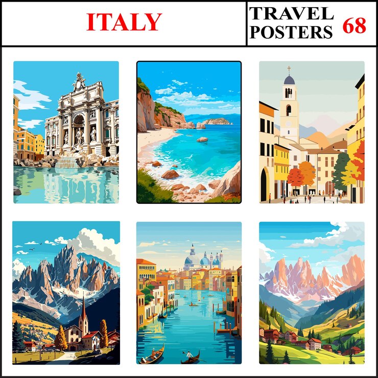 Vetor itália roma cala luna trento poster de viagem colecção de impressões de arte de parede set parte 68