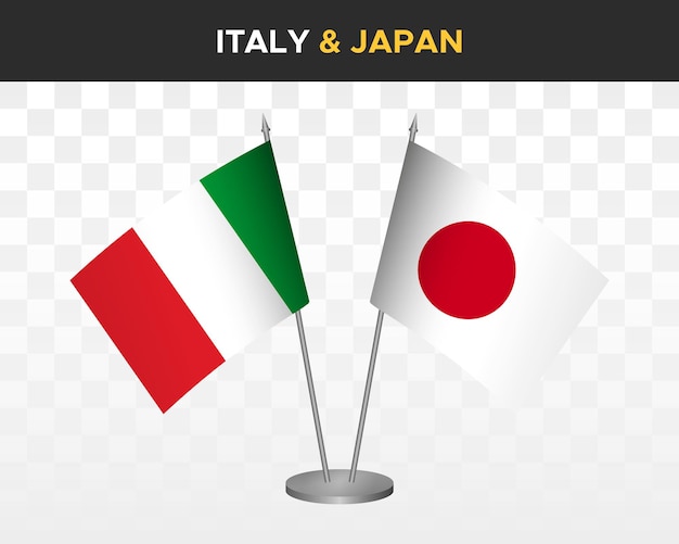 Itália vs japão maquete de bandeiras de mesa isolada ilustração vetorial 3d bandeiras de mesa italianas