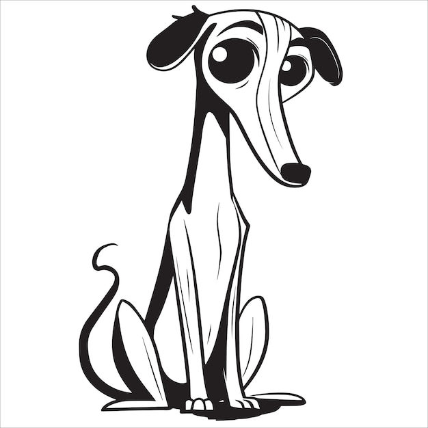 Italian Greyhound Dog é uma ilustração vetorial sentada em preto e branco