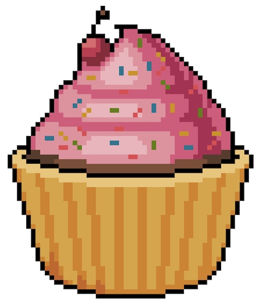 Item de cupcake de pixel art para jogo de bits em fundo branco