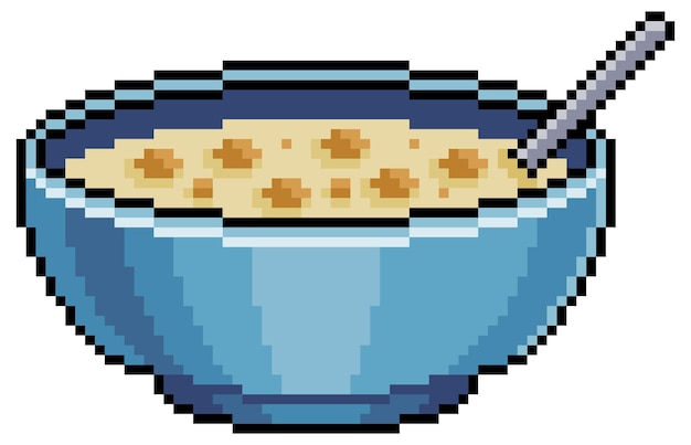 Item de jogo de cereal pixel art em uma tigela no fundo branco