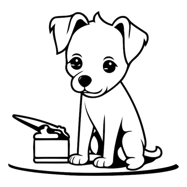 Vetor jack russell terrier com uma caixa de comida ilustração vetorial