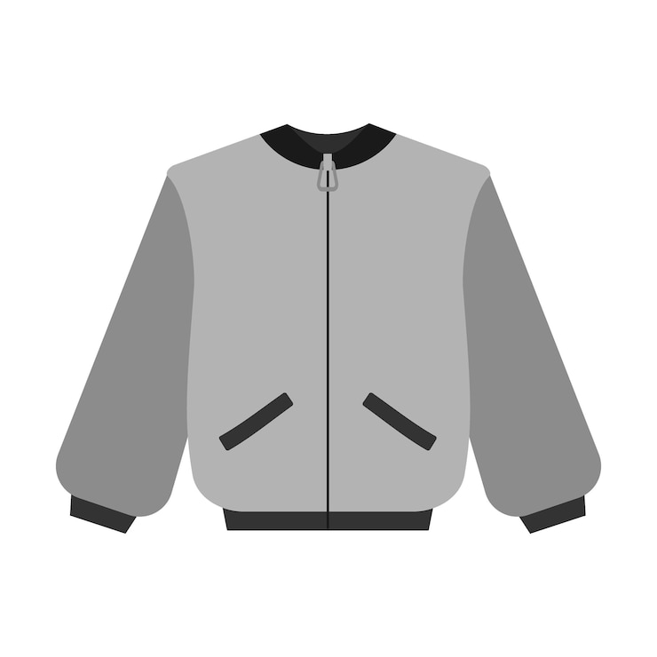 Vetor jacket bomber com zíper, mangas com algemas, adesivo em escala de cinza, ícone de logotipo, ideia de elemento de design minimalista