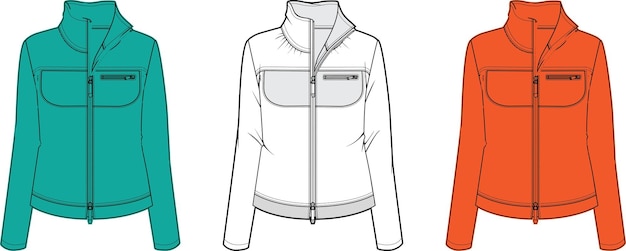 Vetor jacket de inverno para moda esboço plano desenho técnico ilustração vetorial modelo