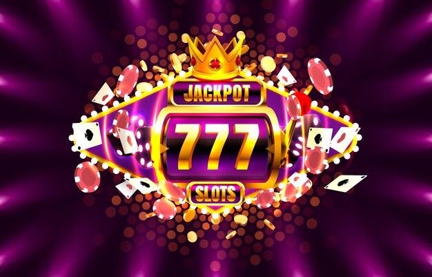 Jackpot king gira o cassino de 777 banners no fundo roxo.