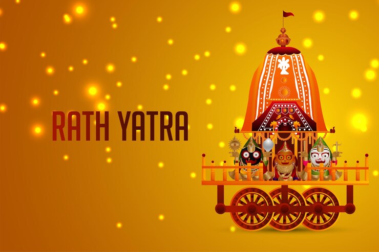 Jagannath rath yatra design de celebração com senhor feliz rath yatra jagannath balabhadra e subhadra na bela carruagem