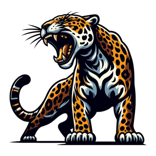 Jaguar selvagem rugindo leopardo corpo inteiro ilustração vetorial zoologia ilustração animal predador